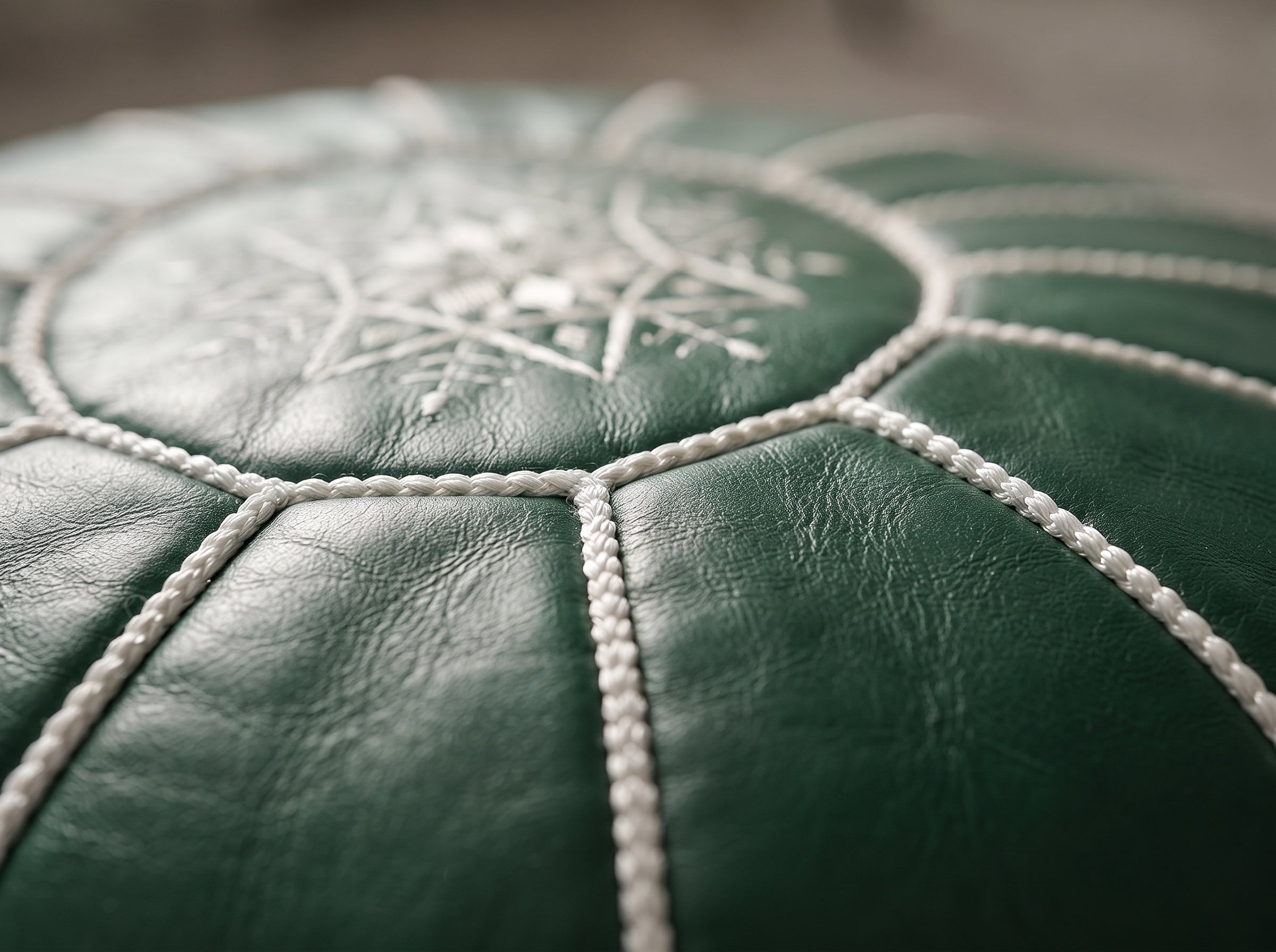 Handcrafted Emerald Green Leather Pouf