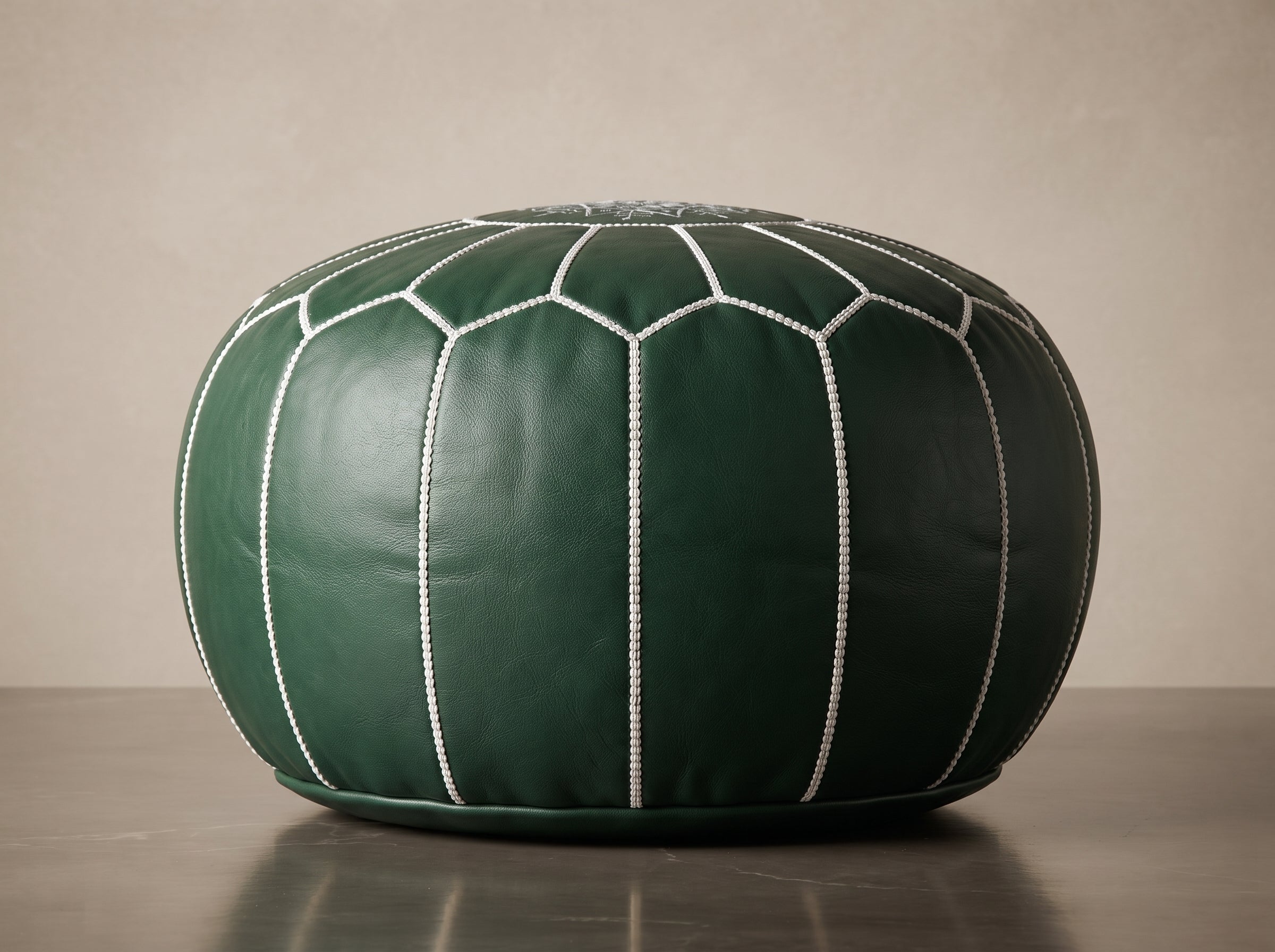 Moroccan Emerald Green Leather Pouf