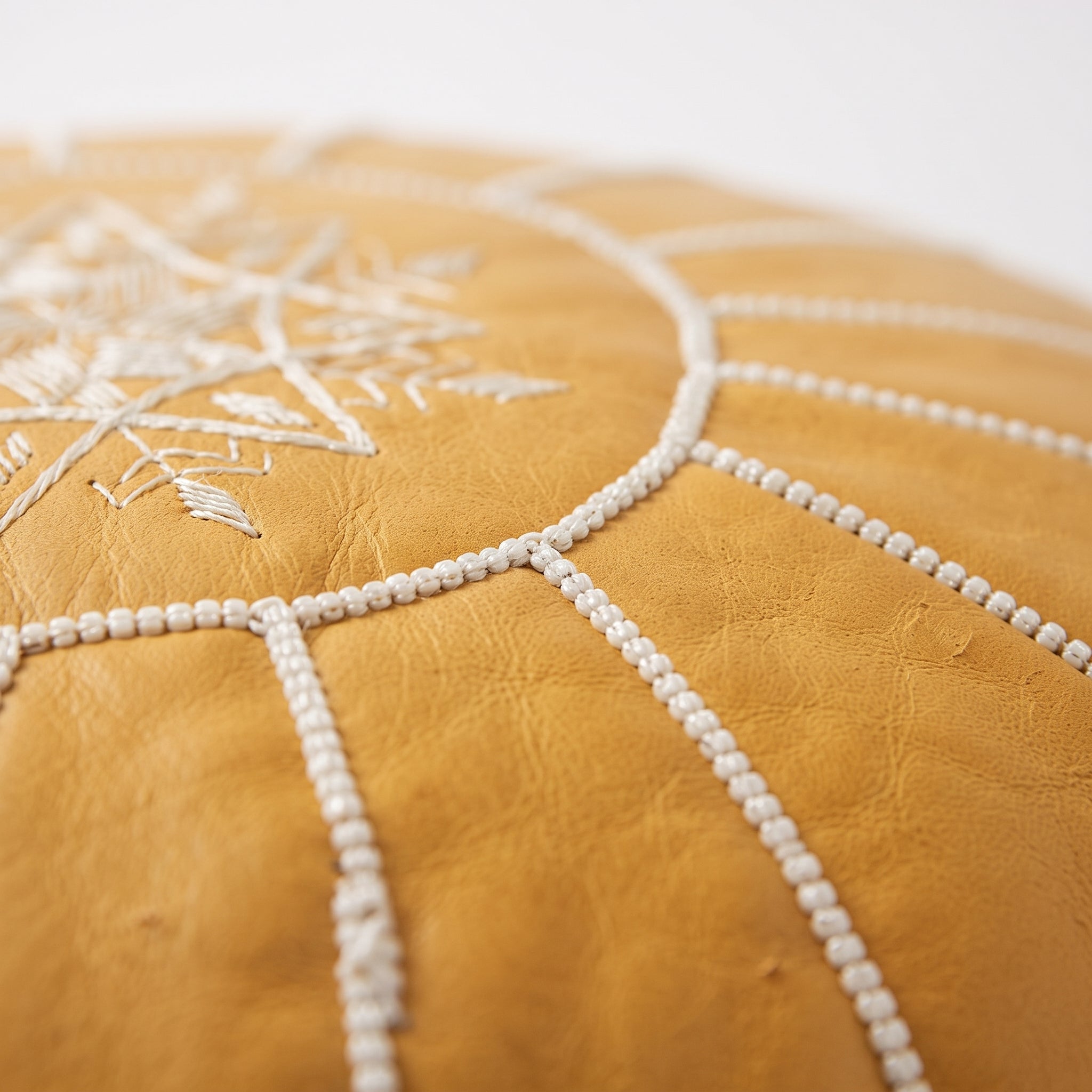 Handcrafted Moroccan Mustard Leather Pouf