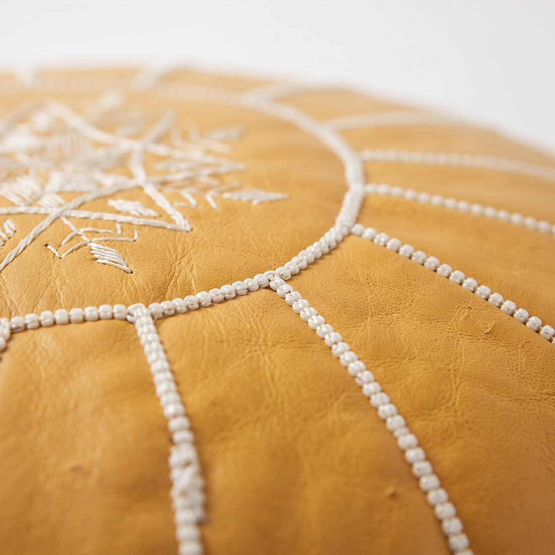 Handcrafted Moroccan Mustard Leather Pouf