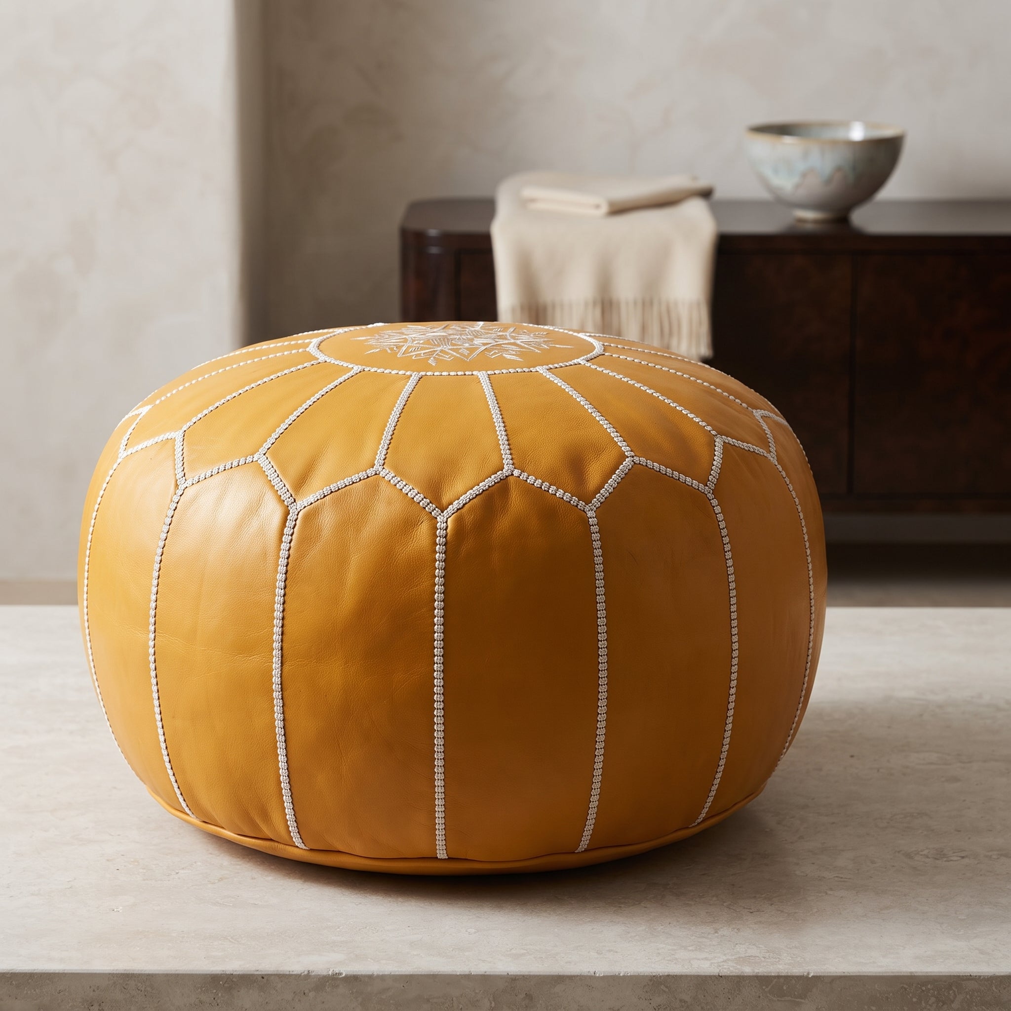 Handcrafted Moroccan Mustard  Pouf