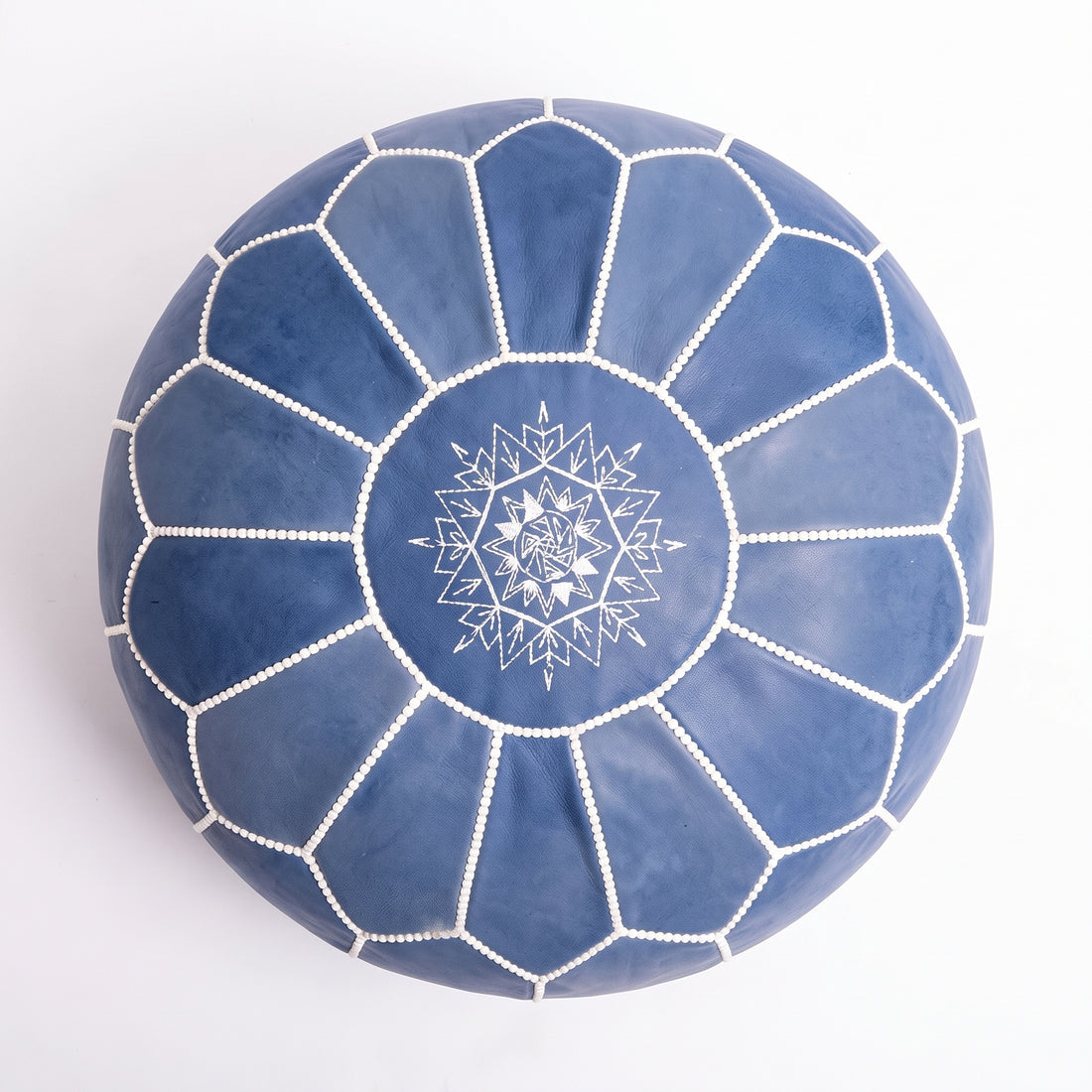 Handcrafted Blue Leather Pouf
