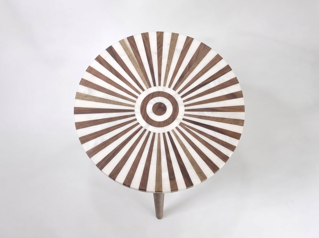 Handcrafted Moroccan Walnut & Resin Sunburst Table