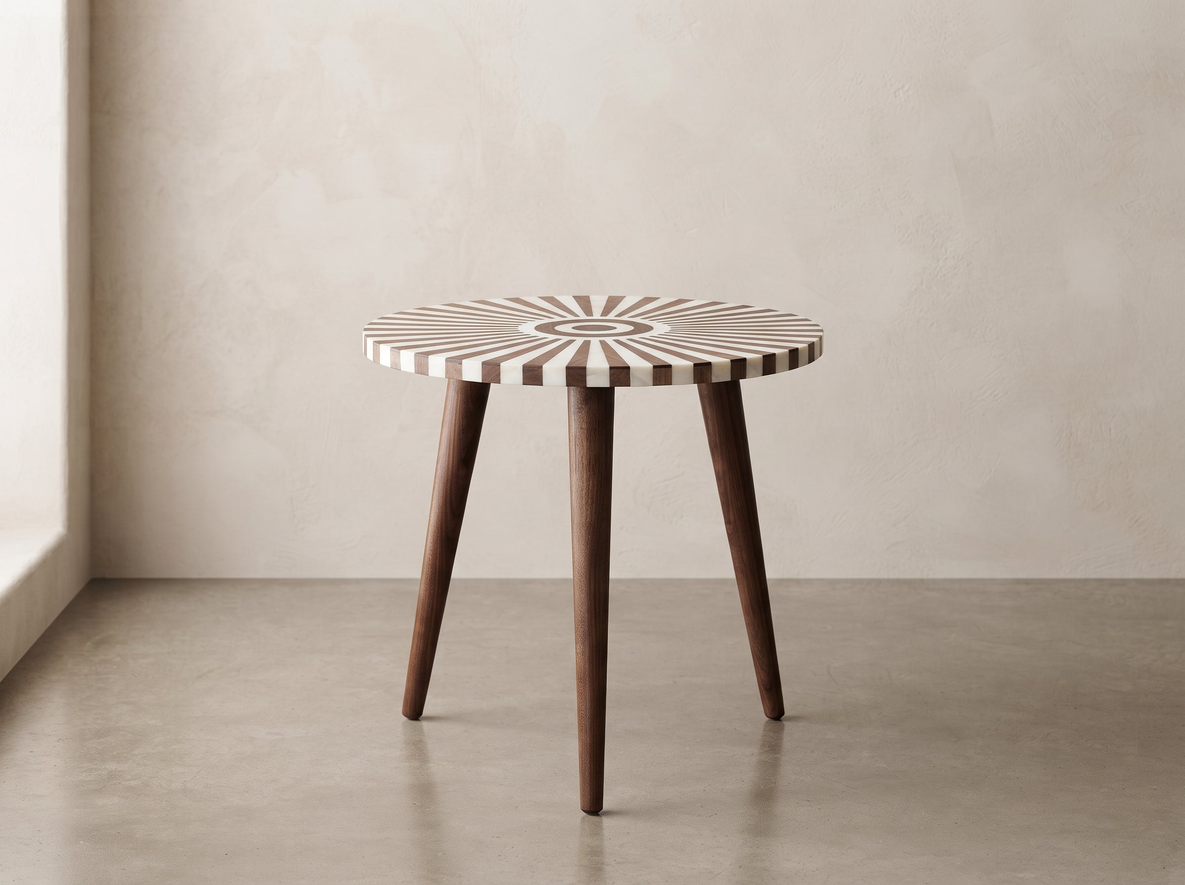 Handcrafted Moroccan Walnut & Resin Sunburst Table