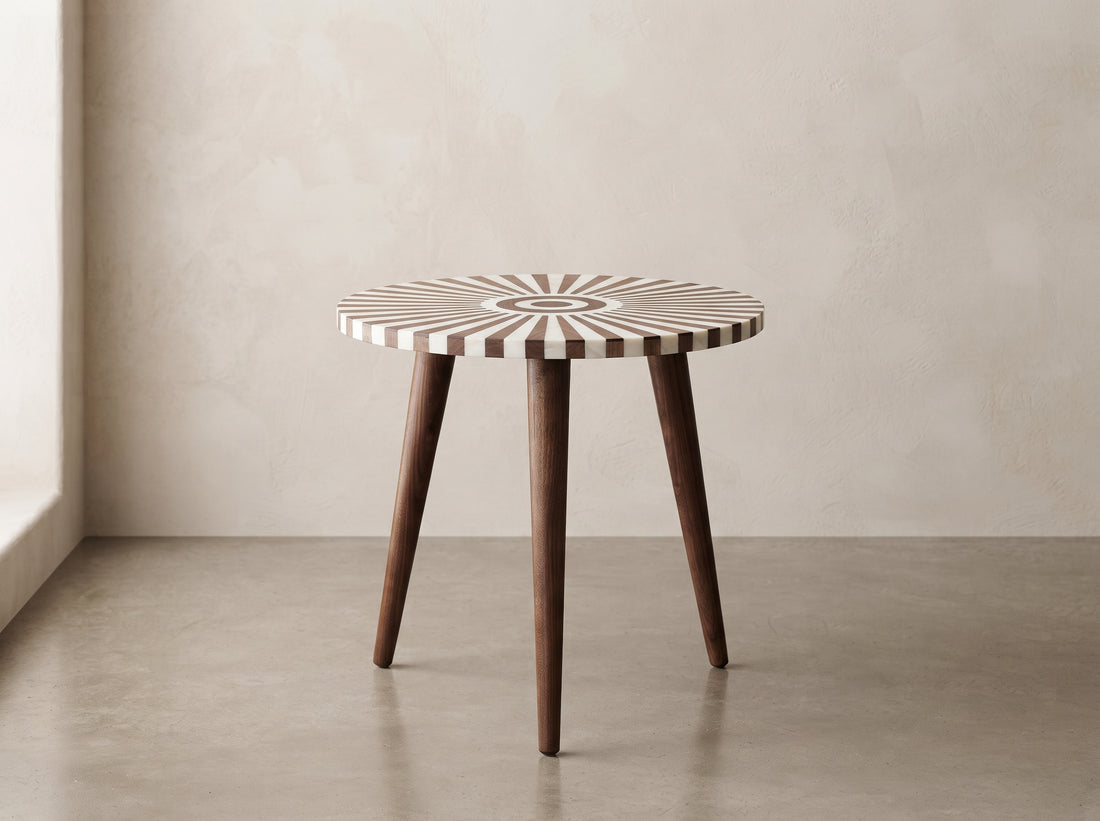 Handcrafted Moroccan Walnut & Resin Sunburst Table