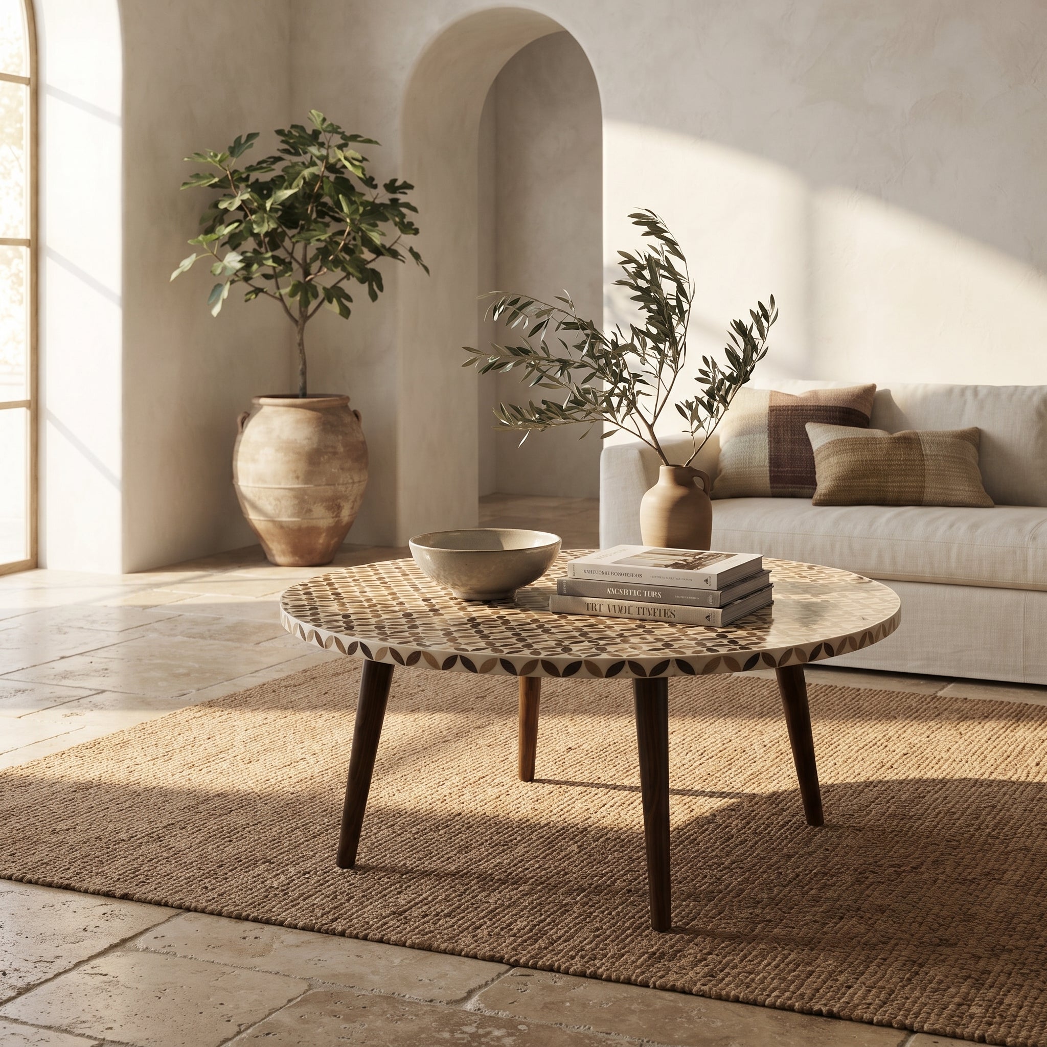 Moroccan Walnut Floral Resin Table