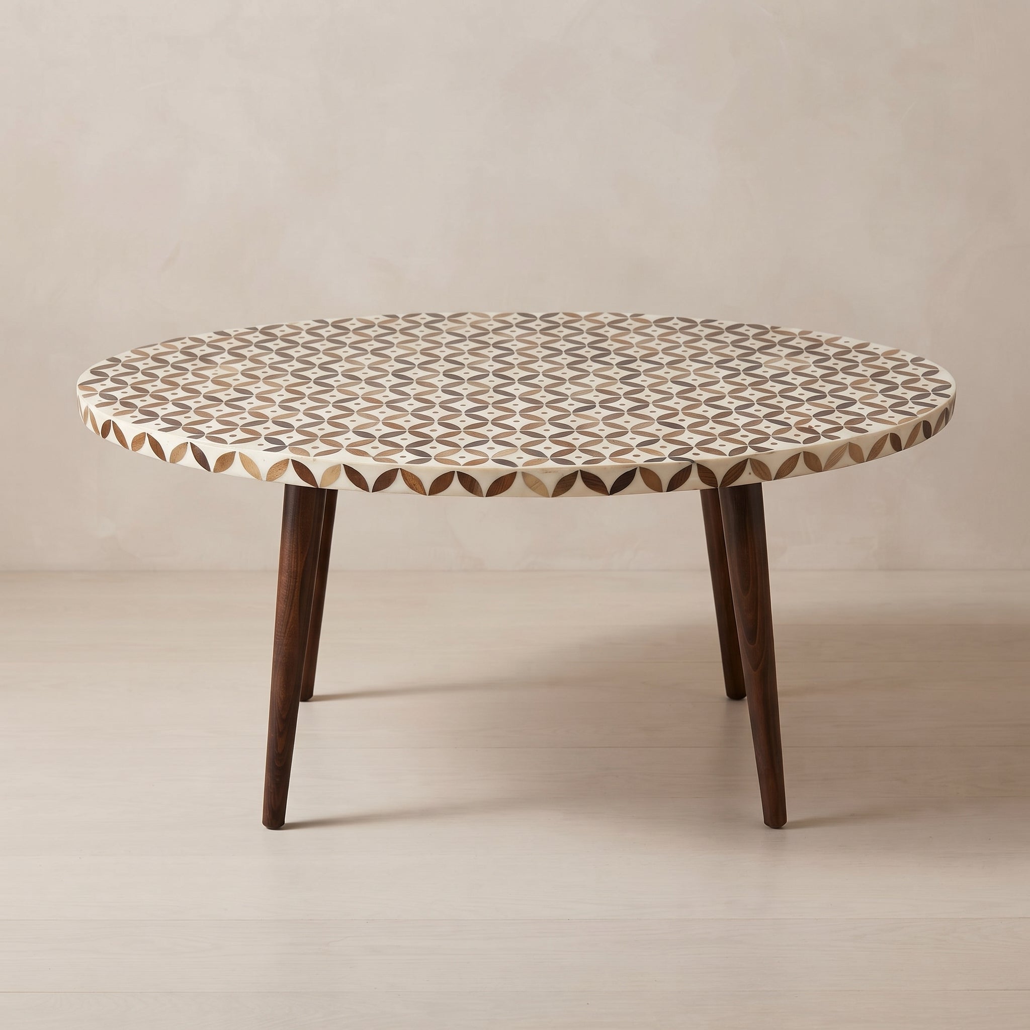 Handcrafted Moroccan Walnut Floral Resin Table