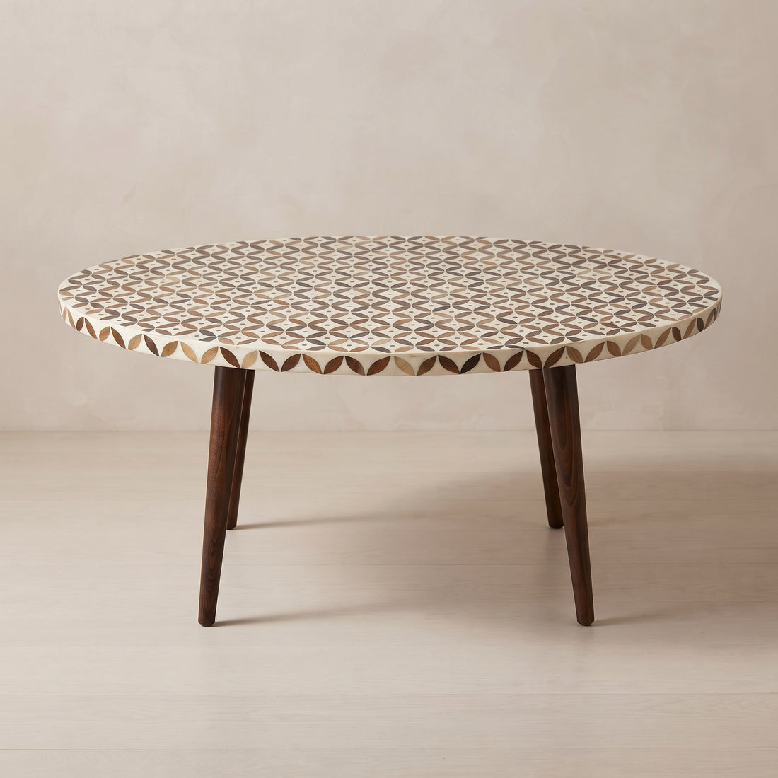 Handcrafted Moroccan Walnut Floral Resin Table