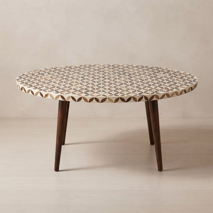 Handcrafted Moroccan Walnut Floral Resin Table