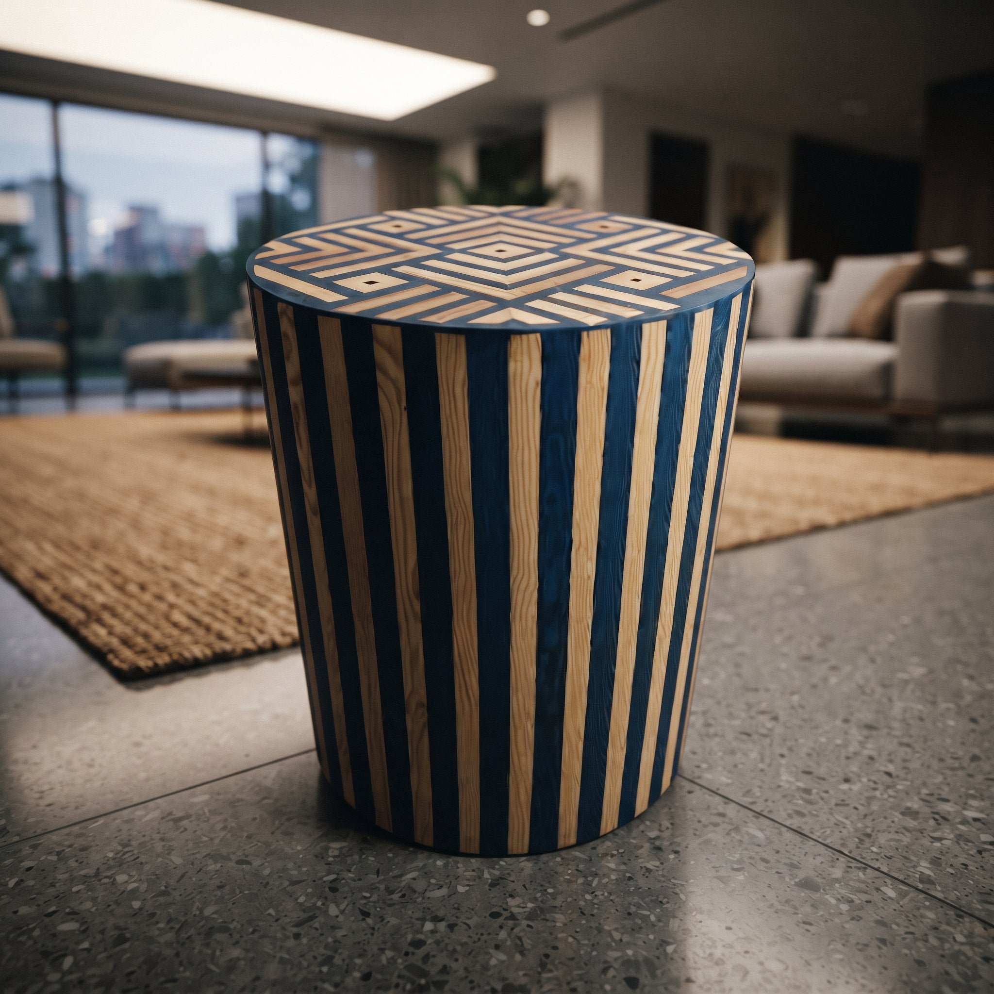  Moroccan Pine & Blue Resin Table