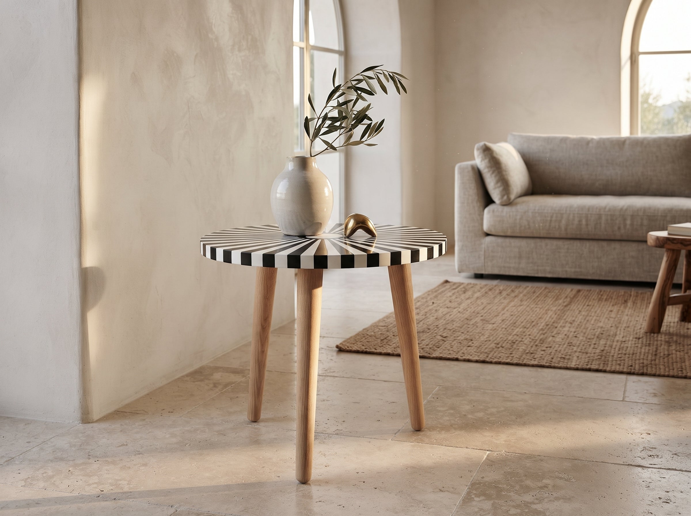 Handcrafted Moroccan Walnut & White Resin Table